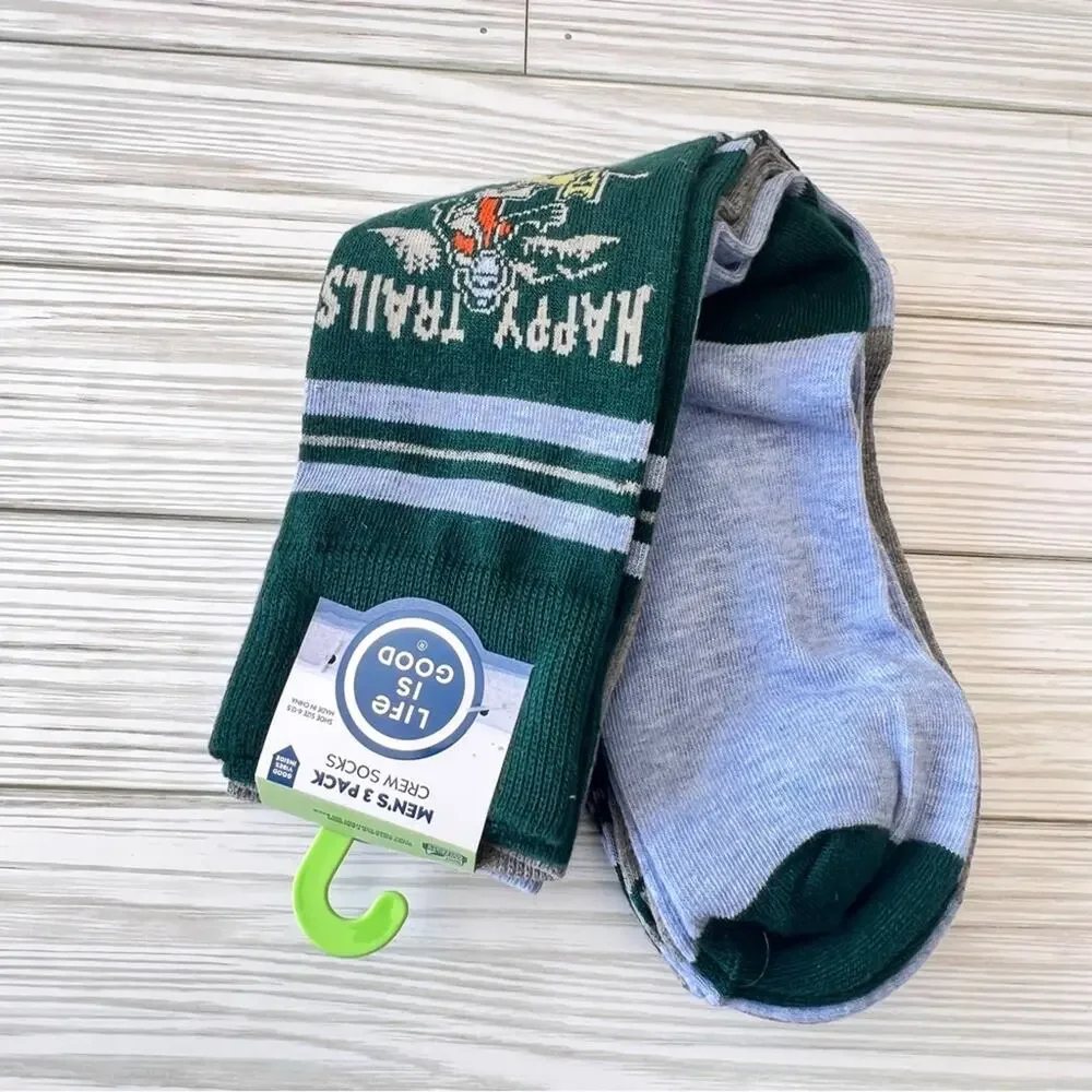 LIFE IS GOOD Men's Lightweight Low Cut Multi 3 Pack Crew Sock Set